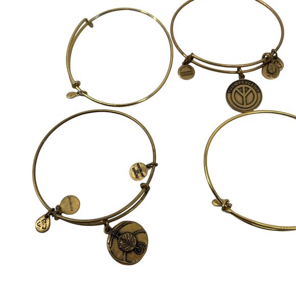 ALEX AND ANI Turn Peace Up Six Piece Bangle Bracelet Set Gold Tone Charms - Picture 5 of 6